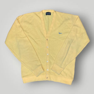 Vintage 1970s Challenger Acrylic Cardigan Sweater Yellow Turtle